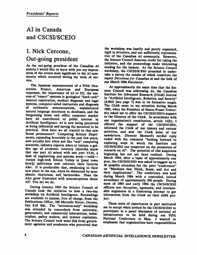 ”Выдержка из сентябрьского выпуска журнала CAIAC за 1984 год. Канадская ассоциация искусственного интеллекта
